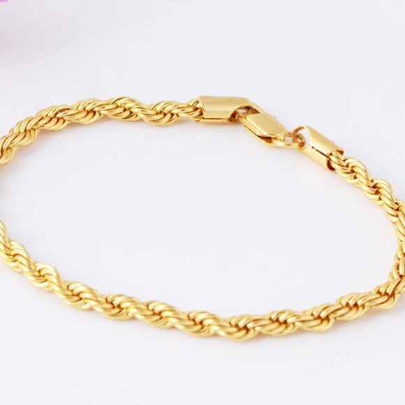 ⭐  New Men's 7.75" Diamond Cut Rope Bracelet 4mm Wide 18K Yellow Gold ⭐ - Picture 3 of 5